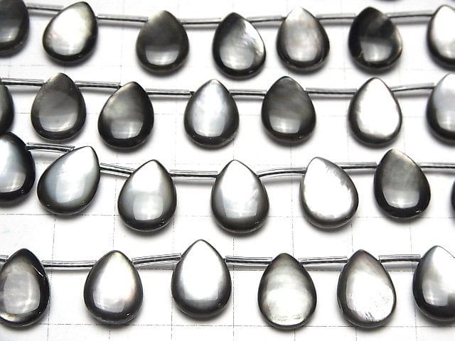 [Video] High quality Black Shell (Black-lip Oyster) AAA Pear shape (Smooth) 14 x 10 x 4 mm 1/4 or 1strand beads (aprx.15 inch / 38 cm)