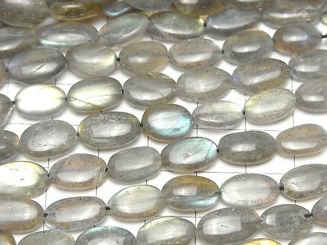 [Video] High Quality Labradorite AAA- Oval -Flat Nugget  half or 1strand beads (aprx.15inch/38cm)
