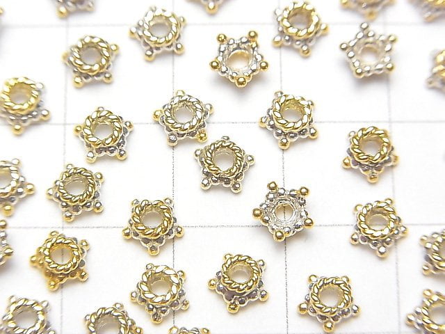 Silver925 Antique Gold Finish Bead cap 5mm, 6mm 4pcs