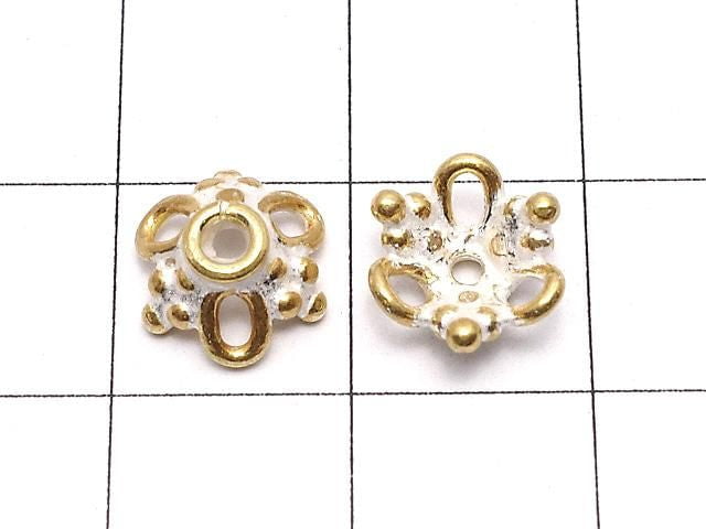 Silver 925 Bead Caps 8x8x3mm Antique Gold Finish 2pcs