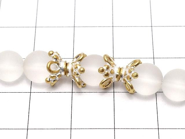 Silver 925 Bead Caps 8x8x3mm Antique Gold Finish 2pcs