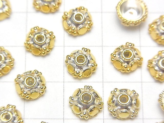Silver 925 Antique Gold Finish Bead Caps 8x8x4mm 2pcs