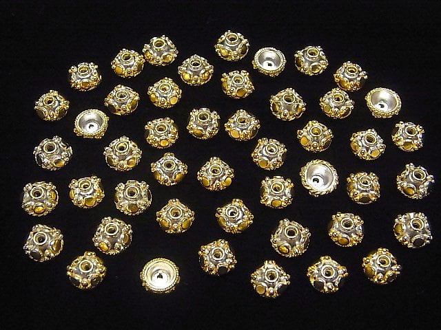 Silver 925 Antique Gold Finish Bead Caps 8x8x4mm 2pcs