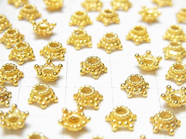Silver 925 bead caps, 5mm and 6mm, 18KGP, 4 pieces