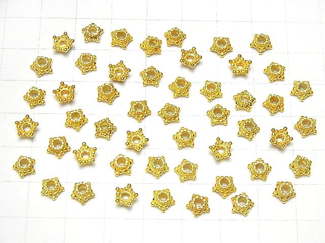Silver 925 bead caps, 5mm and 6mm, 18KGP, 4 pieces