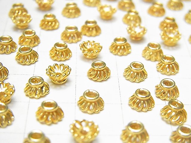 Silver 925 Bead Caps 6x6x3mm 18KGP 4pcs