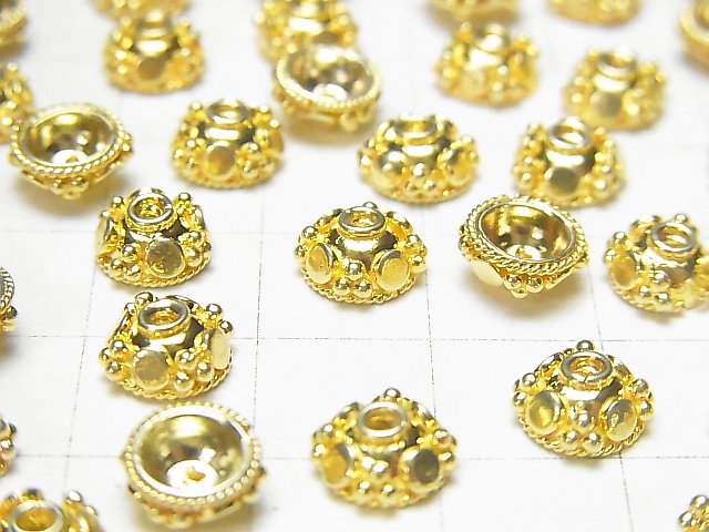Silver 925 Bead Caps 8x8x4mm 18KGP 2pcs