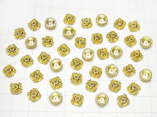 Silver 925 Bead Caps 8x8x4mm 18KGP 2pcs