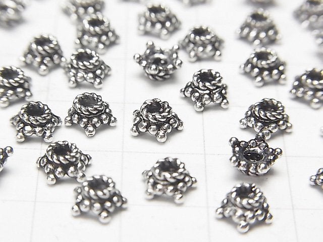 Silver925 Bead cap 5mm, 6mm Oxidized Finish 4pcs