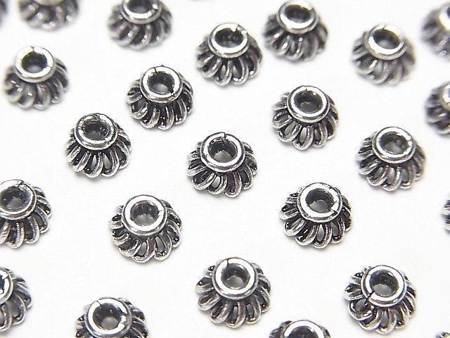 Silver 925 Bead Caps 6x6x3mm Oxidized Finish 4pcs