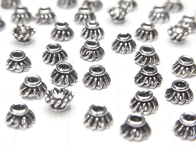 Silver 925 Bead Caps 6x6x3mm Oxidized Finish 4pcs
