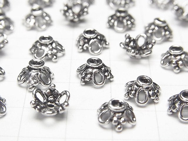 Silver 925 Bead Caps 8x8x4mm Oxidized Finish 2pcs