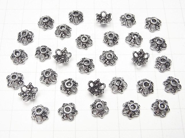 Silver 925 Bead Caps 8x8x4mm Oxidized Finish 2pcs