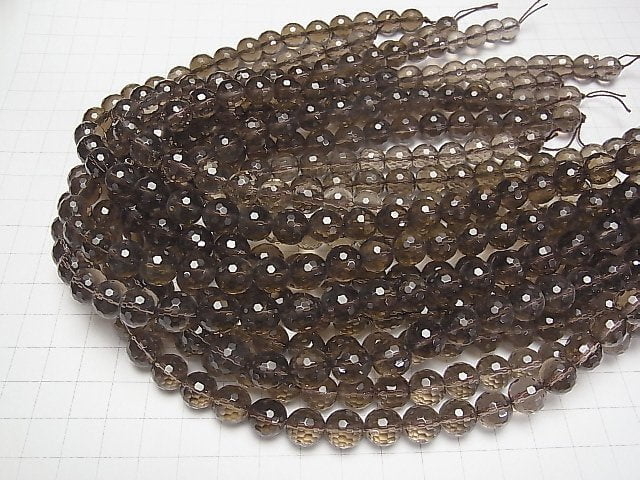 Smoky Quartz AAA 128Faceted Round 10mm half or 1strand beads (aprx.15inch/38cm)