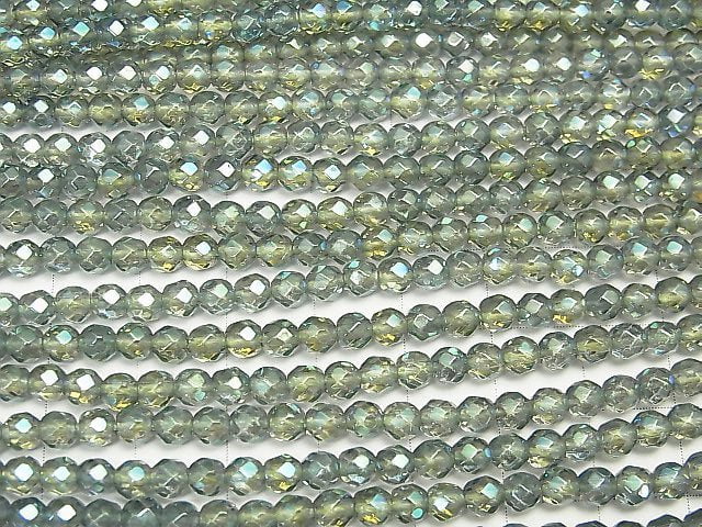 Green flash crystal 32 Faceted Round 4 mm half or 1 strand beads (aprx. 15 inch / 37 cm)