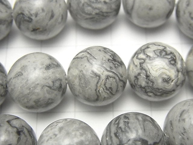 Gray Jasper Round 14 mm half or 1 strand beads (aprx. 15 inch / 36 cm)