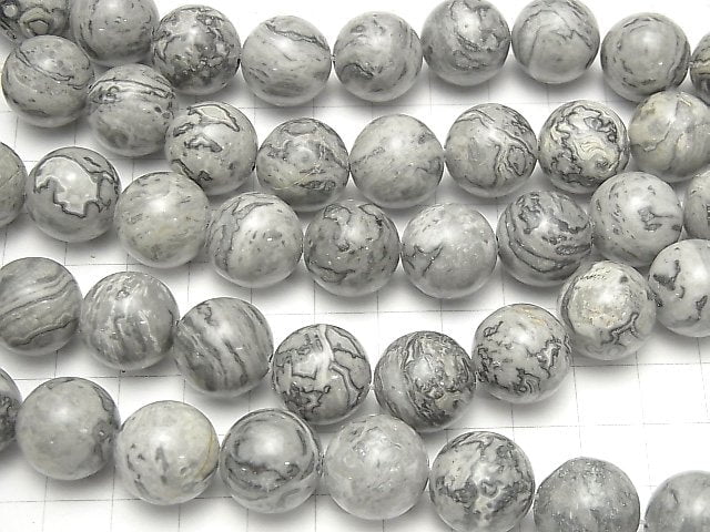 Gray Jasper Round 14 mm half or 1 strand beads (aprx. 15 inch / 36 cm)