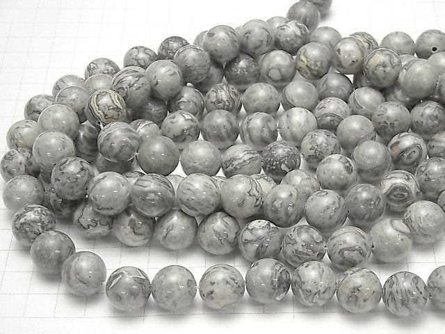 Gray Jasper Round 14 mm half or 1 strand beads (aprx. 15 inch / 36 cm)