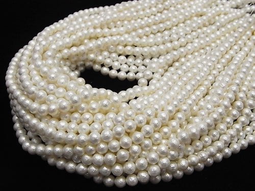 [Video]Shell Pearl (Sugar Pearl) White Round 6mm 1strand beads (aprx.15inch/38cm)