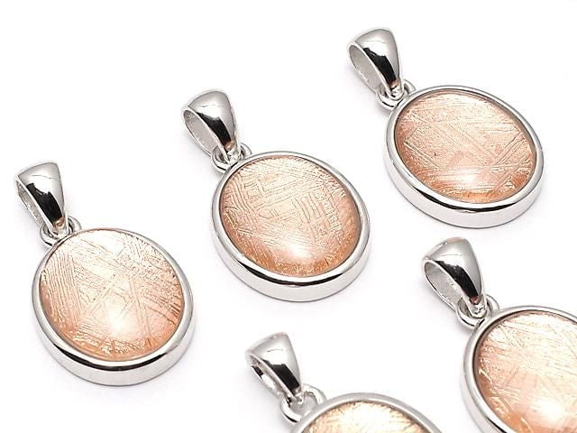 Meteorite (Muonionalusta) Oval Pendant 14x12mm Pink Gold Silver925