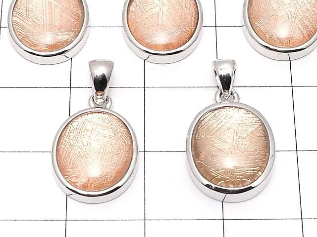 Meteorite (Muonionalusta) Oval Pendant 14x12mm Pink Gold Silver925