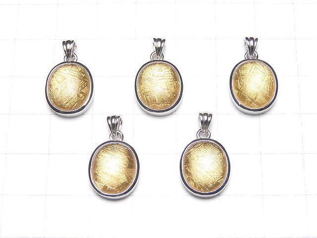 Meteorite (Muonionalusta) Oval Pendant 14 x 12 x 6 mm Yellow Gold  Silver 925