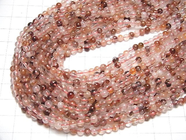 [Video] Red Hematite Quartz Round 4mm 1strand beads (aprx.15inch / 36cm)