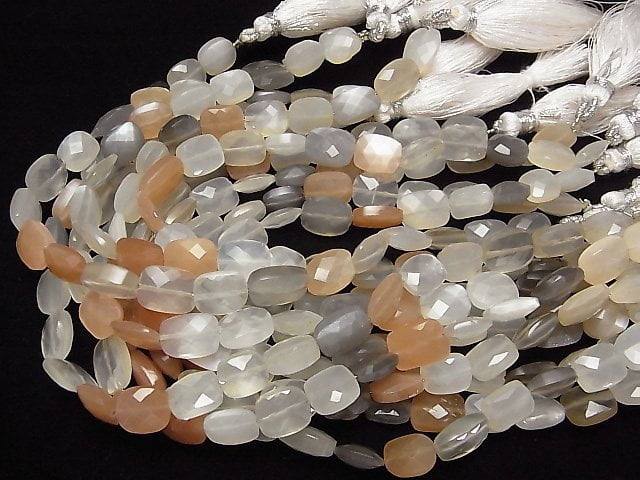 [Video] High Quality Multicolor Moonstone AAA- Faceted Rectangle 1strand beads (aprx.8inch / 20cm)