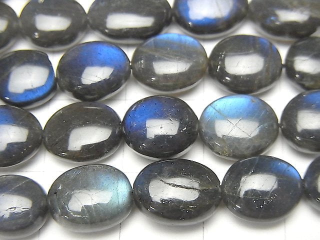 [Video] High Quality Black Labradorite AAA- Oval 1strand beads (aprx.16inch / 40cm)