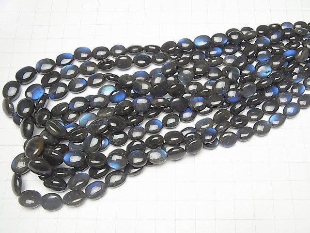 [Video] High Quality Black Labradorite AAA- Oval 1strand beads (aprx.16inch / 40cm)