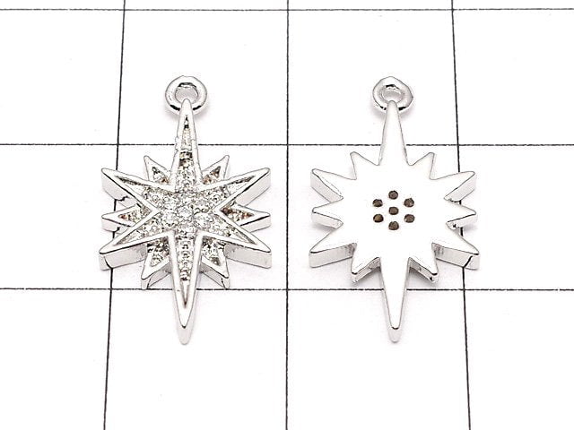 2pcs $3.59! Metal Parts Star Motif Charm 18x10mm Silver Color (with CZ) 2pcs