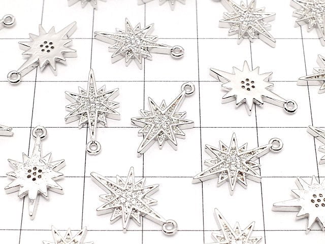 2pcs $3.59! Metal Parts Star Motif Charm 18x10mm Silver Color (with CZ) 2pcs