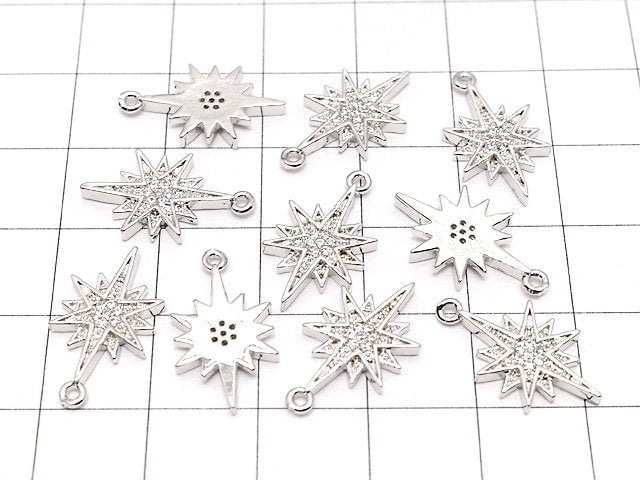 2pcs $3.59! Metal Parts Star Motif Charm 18x10mm Silver Color (with CZ) 2pcs