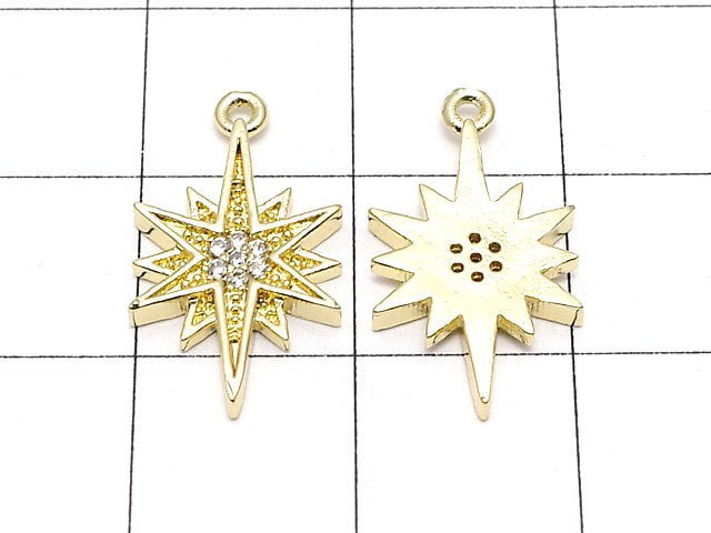 Metal Parts Star Motif Star Motif Charm 18 x 10 mm Gold Color (with CZ) 2 pcs