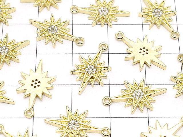 Metal Parts Star Motif Star Motif Charm 18 x 10 mm Gold Color (with CZ) 2 pcs