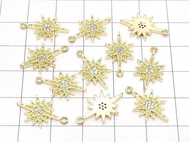 Metal Parts Star Motif Star Motif Charm 18 x 10 mm Gold Color (with CZ) 2 pcs