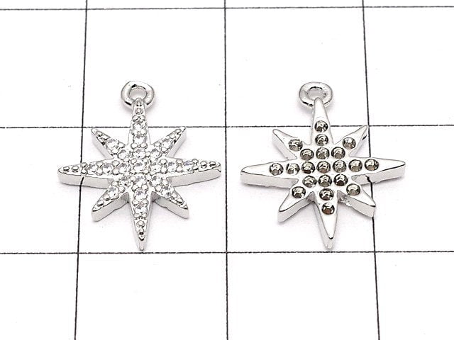 Metal Parts Star Motif Charm 14x12mm Silver Color (with CZ) 2pcs