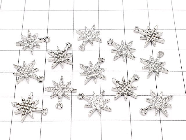 Metal Parts Star Motif Charm 14x12mm Silver Color (with CZ) 2pcs