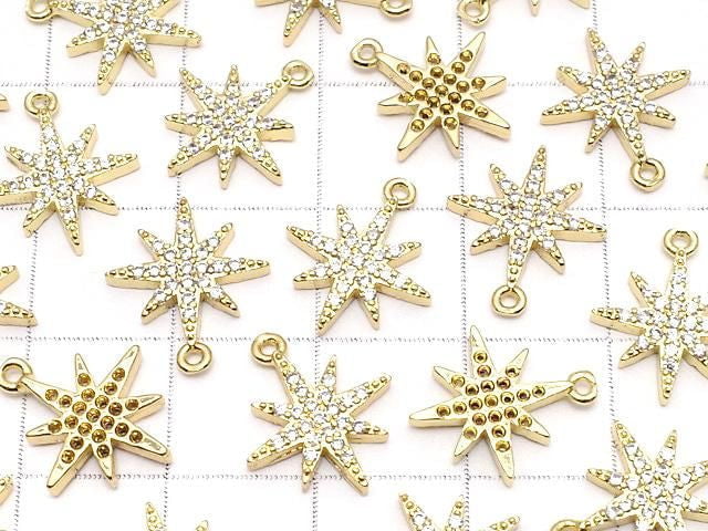 Metal Parts Star Motif Charm, 13.5x11.5mm, Gold Color (with CZ), 2 Pieces