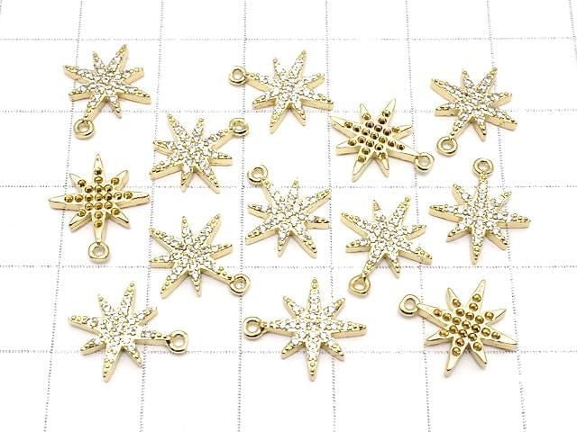 Metal parts Star motif charm 14x12mm Gold color (with CZ) 2pcs