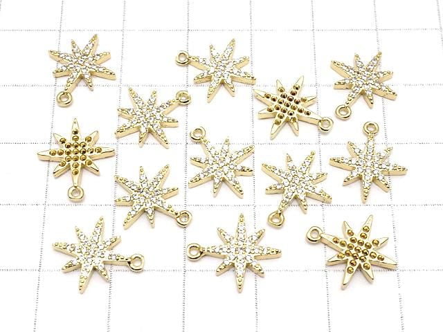 Metal Parts Star Motif Charm, 13.5x11.5mm, Gold Color (with CZ), 2 Pieces