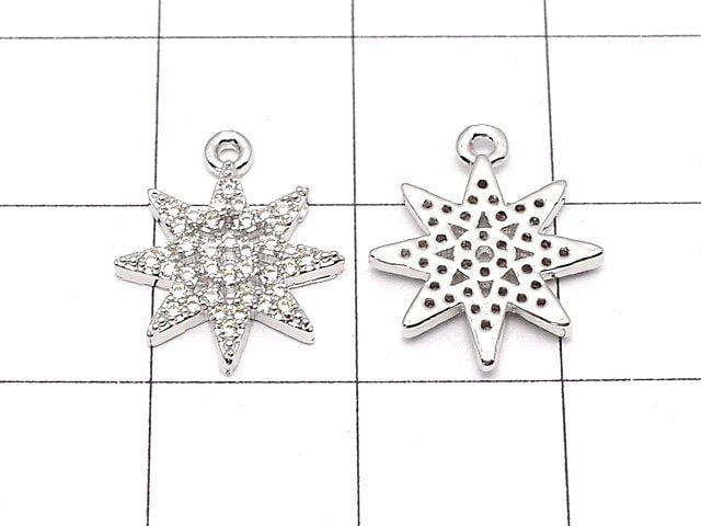 Metal Parts Star Motif Charm 14x12mm Silver Color (with CZ) 2pcs