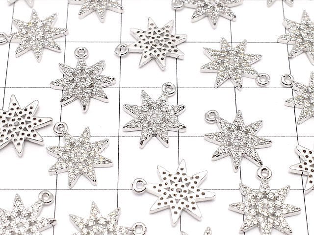 Metal Parts Star Motif Charm 14x12mm Silver Color (with CZ) 2pcs