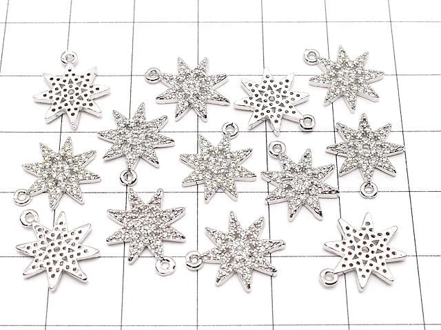 Metal Parts Star Motif Charm 14x12mm Silver Color (with CZ) 2pcs