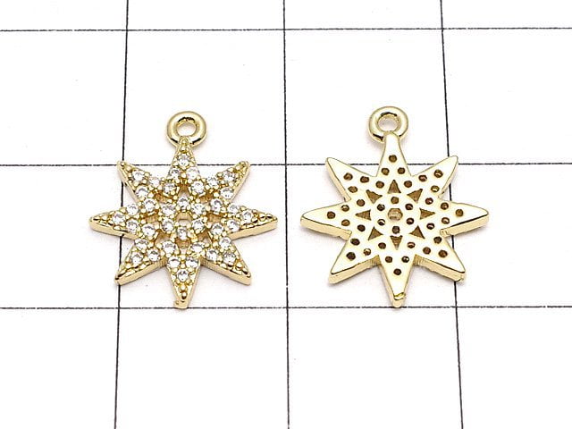 Metal Parts Star motif Star motif charm 14 x 12 mm gold color (with CZ) 2 pcs