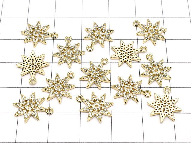 Metal Parts Star motif Star motif charm 14 x 12 mm gold color (with CZ) 2 pcs