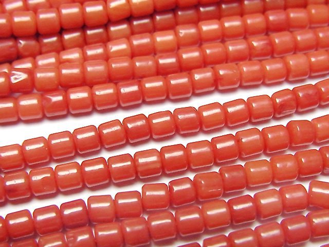 [Video] Red Coral (Dyed) Roundel (Heishi) 3x3x3mm 1strand beads (aprx.15inch/38cm)