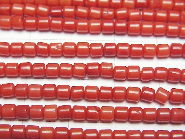 [Video] Red Coral (Dyed) Roundel (Heishi) 3x3x3mm 1strand beads (aprx.15inch/38cm)