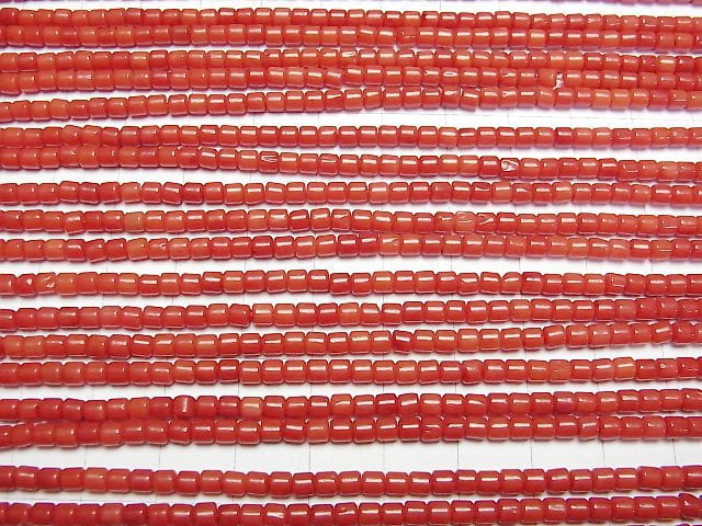 [Video] Red Coral (Dyed) Roundel (Heishi) 3x3x3mm 1strand beads (aprx.15inch/38cm)