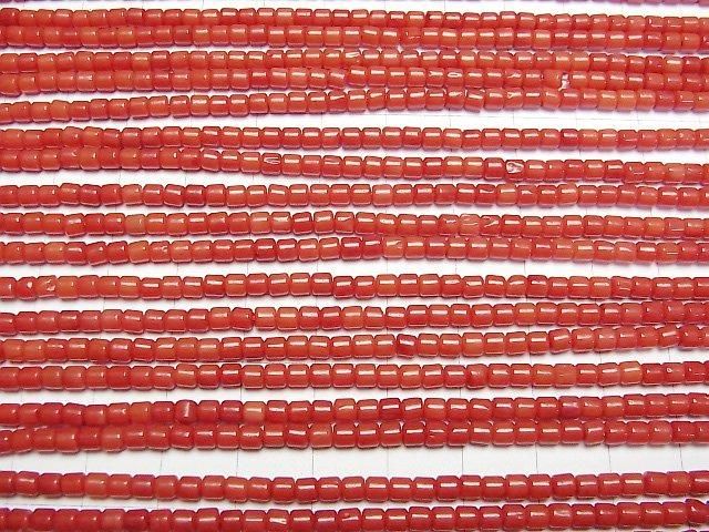 [Video] Red Coral (Dyed) Rondelle (Heishi) 3x3x3mm 1-strand beads (approx. 15inch/38cm)
